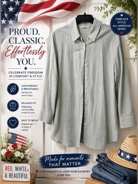 Soft Surroundings Soft Sage Relaxed Button-Front Shirt